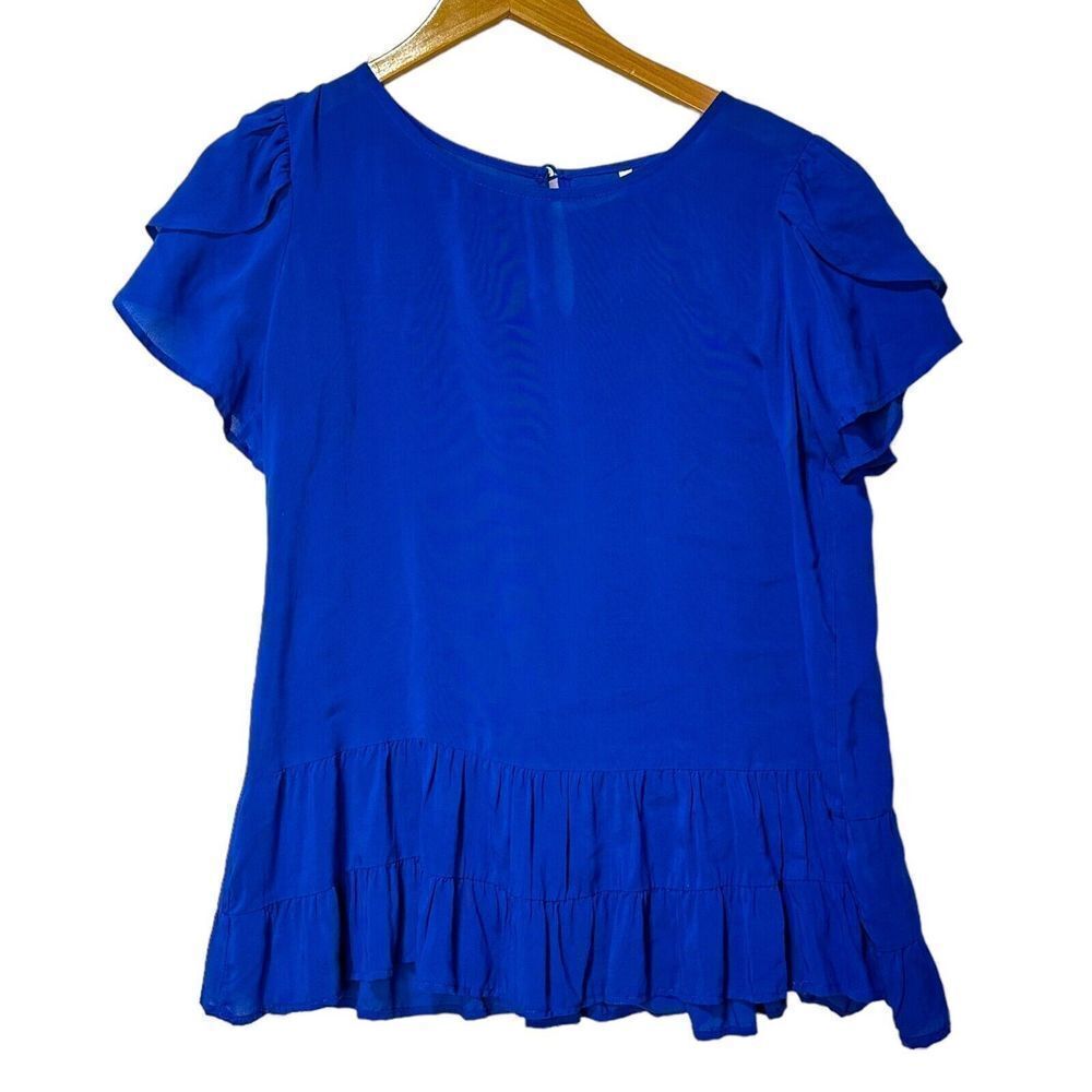 Womens Red Lolly Royal Blue Ruffle Shirt Tulip Sleeve Top Shirt Sz Small